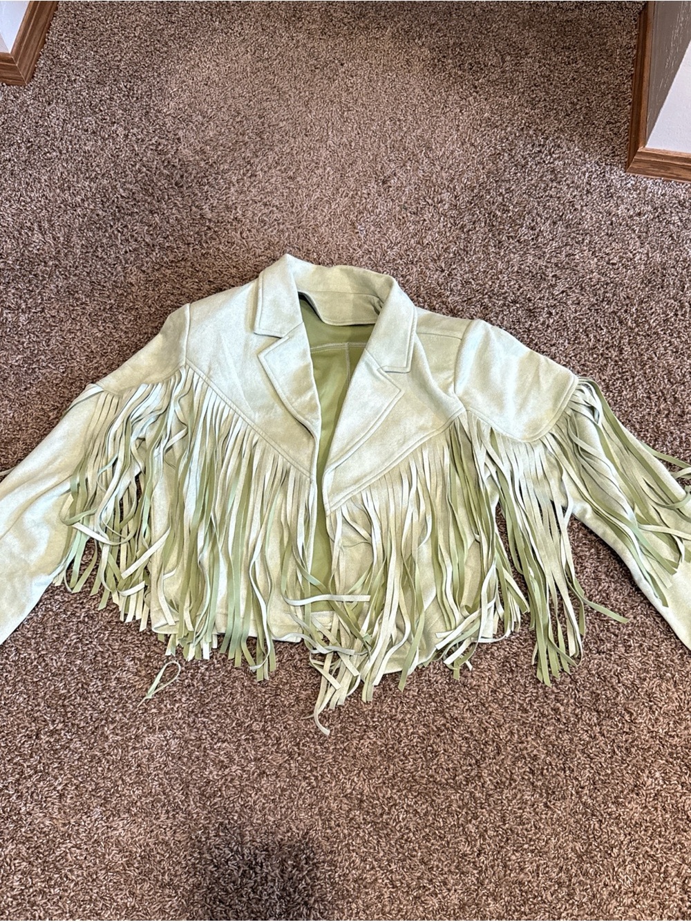 Women's Light Green Suede Fringe Blazer